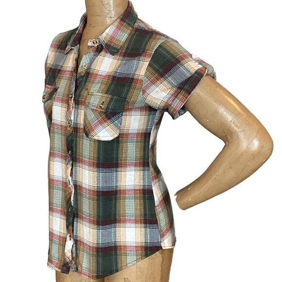 Eden & Olivia Plaid Shirt Button Down Short Sleeve Sz S #324B - Picture 5 of 9